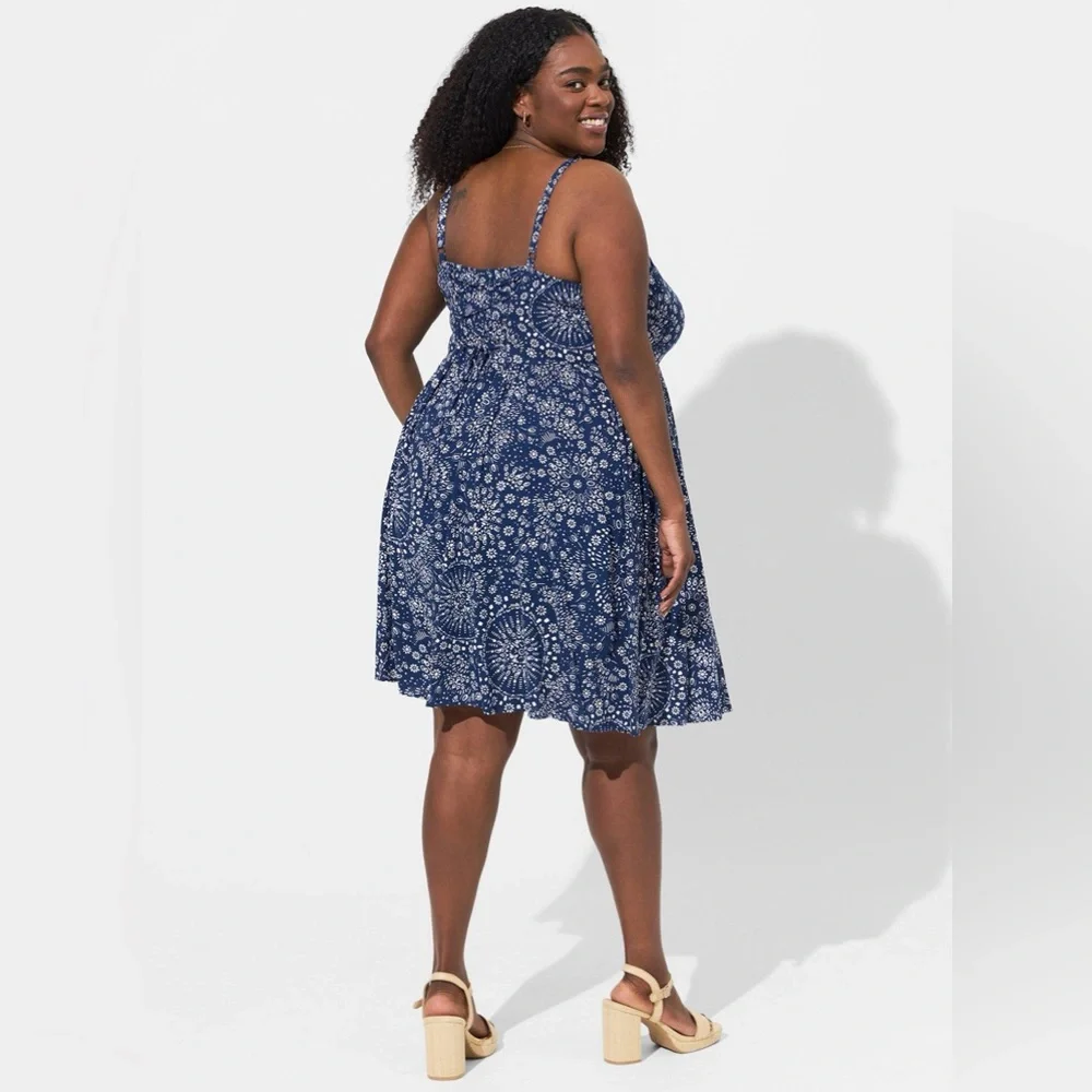 Torrid Mini Rayon Slub Fit Lace-Up Back Fit N’ Flare Dress - Picture 2 of 8
